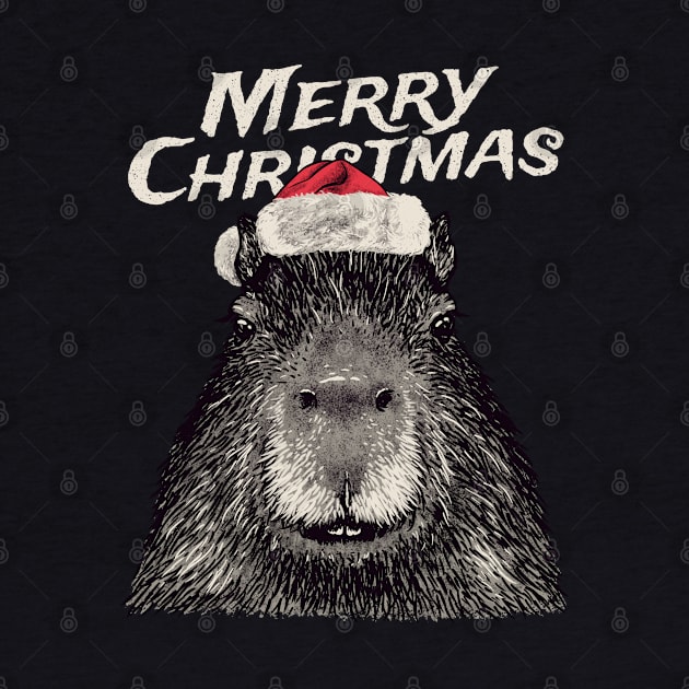 Christmas Capybara | Merry Christmas | Red Santa Hat by anycolordesigns